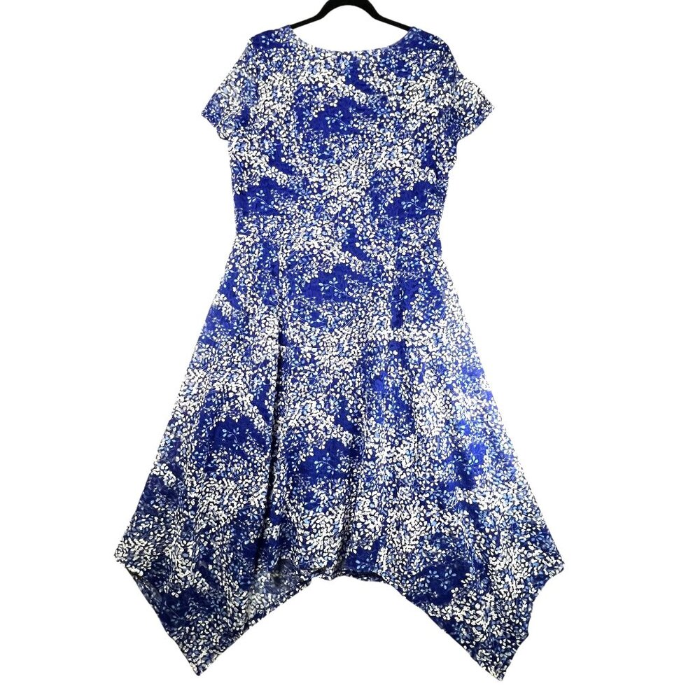 RN Studio Ronni Nicole Dress Blue Handkerchief Hem Flowy Lace Overlay Lined 16 - Picture 3 of 13